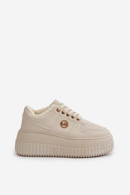 Sneakersy Buty Sportowe Damskie Ocieplane Na Masywnej Podeszwie Beżowe Verissha