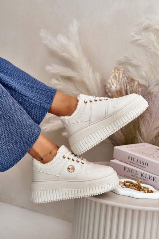 Sneakersy Buty Sportowe Damskie Ocieplane Na Masywnej Podeszwie Beżowe Verissha