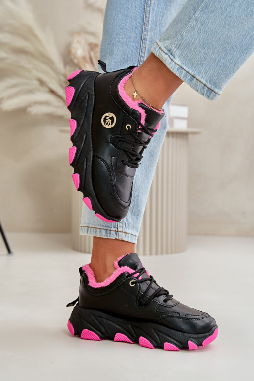 Warm Women's Sports Shoes Lace-up Platform Black Bialoa