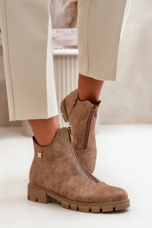Insulated Women's Boots With Distress Eco Leather Brown-Gold Verietta Insulated Women's Boots With Distress Eco Leather Brown-Gold Verietta