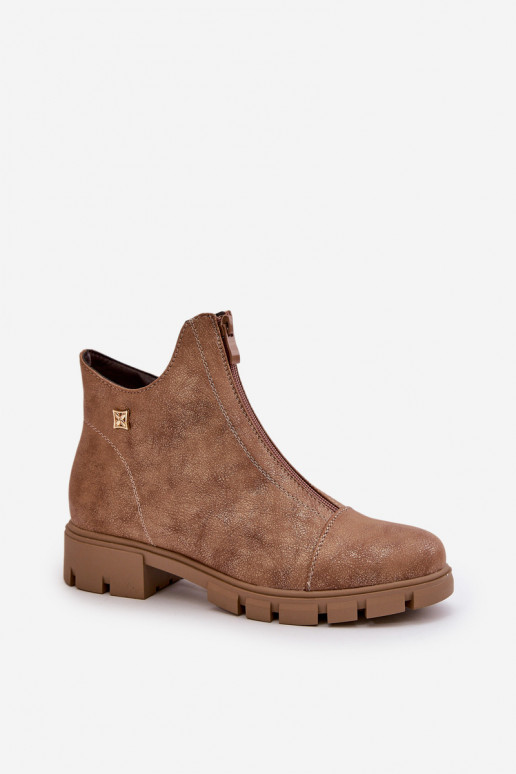 Insulated Women's Boots With Distress Eco Leather Brown-Gold Verietta Insulated Women's Boots With Distress Eco Leather Brown-Gold Verietta