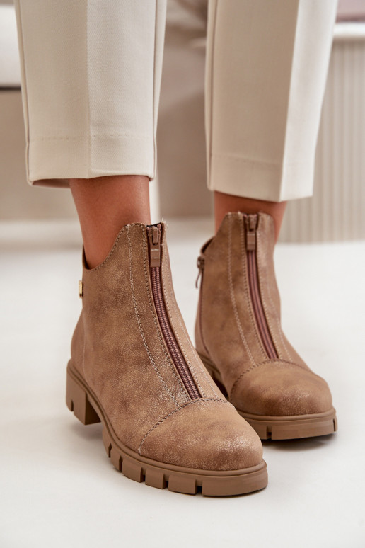 Insulated Women's Boots With Distress Eco Leather Brown-Gold Verietta Insulated Women's Boots With Distress Eco Leather Brown-Gold Verietta