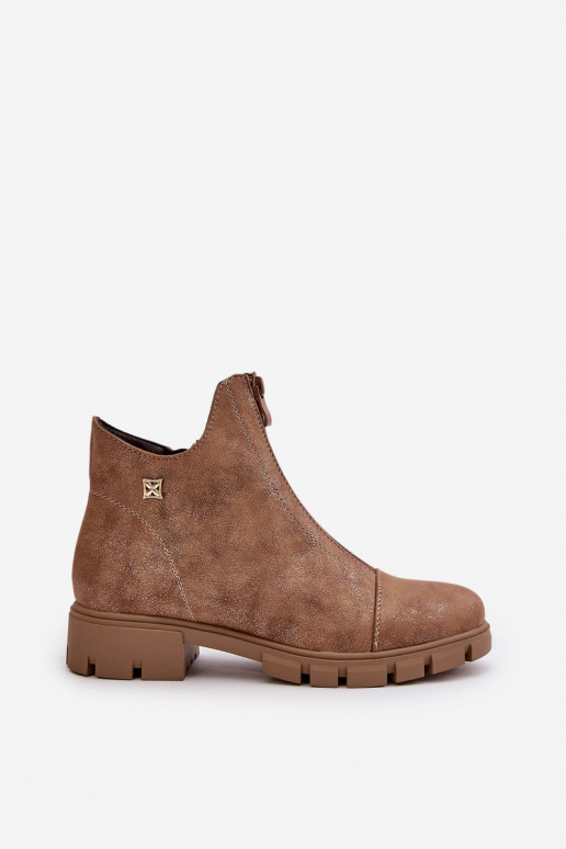 Insulated Women's Boots With Distress Eco Leather Brown-Gold Verietta Insulated Women's Boots With Distress Eco Leather Brown-Gold Verietta