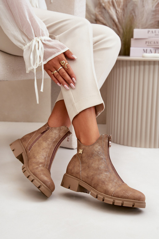 Insulated Women's Boots With Distress Eco Leather Brown-Gold Verietta Insulated Women's Boots With Distress Eco Leather Brown-Gold Verietta