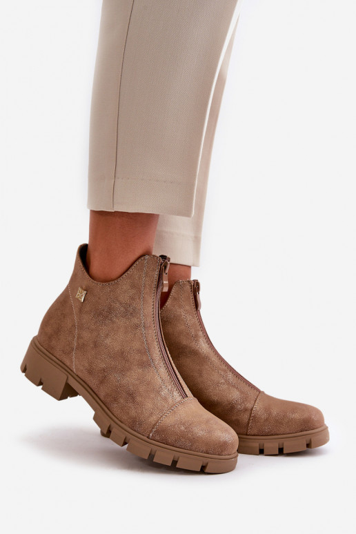 Insulated Women's Boots With Distress Eco Leather Brown-Gold Verietta Insulated Women's Boots With Distress Eco Leather Brown-Gold Verietta