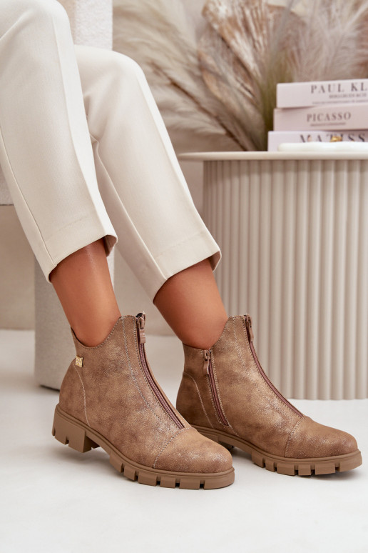 Insulated Women's Boots With Distress Eco Leather Brown-Gold Verietta Insulated Women's Boots With Distress Eco Leather Brown-Gold Verietta