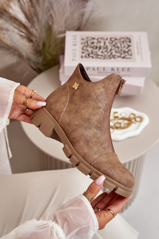 Insulated Women's Boots With Distress Eco Leather Brown-Gold Verietta Insulated Women's Boots With Distress Eco Leather Brown-Gold Verietta