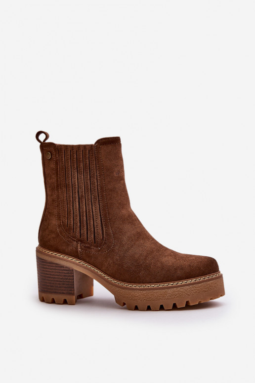Women's Heeled Boots Made Of Eco Suede Insulated Dark Brown Nevitas Women's Heeled Boots Made Of Eco Suede Insulated Dark Brown Nevitas