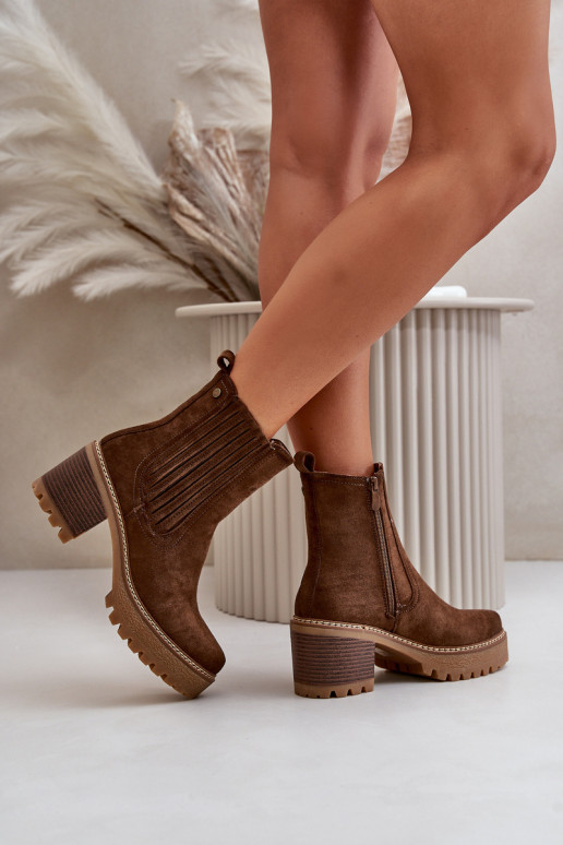Women's Heeled Boots Made Of Eco Suede Insulated Dark Brown Nevitas Women's Heeled Boots Made Of Eco Suede Insulated Dark Brown Nevitas