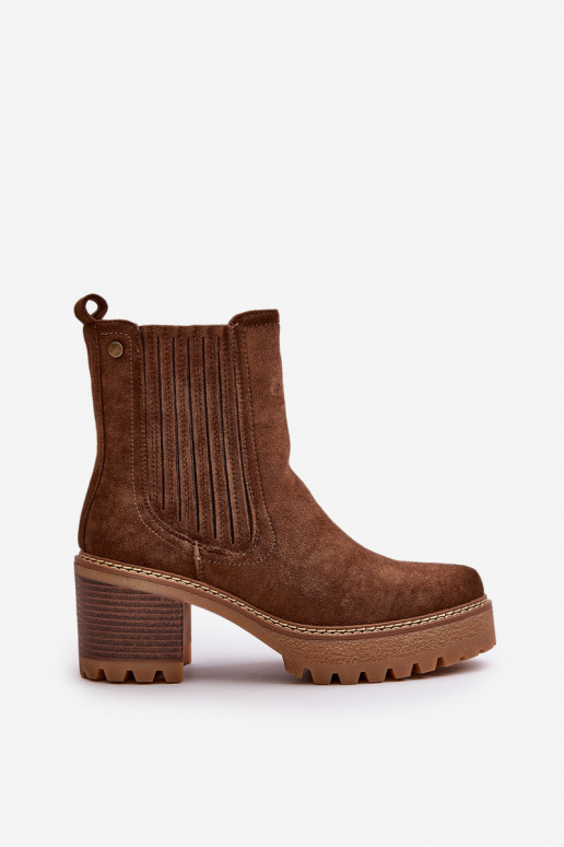 Women's Heeled Boots Made Of Eco Suede Insulated Dark Brown Nevitas Women's Heeled Boots Made Of Eco Suede Insulated Dark Brown Nevitas