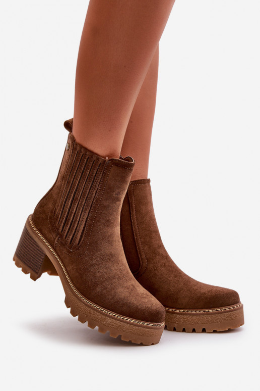 Women's Heeled Boots Made Of Eco Suede Insulated Dark Brown Nevitas Women's Heeled Boots Made Of Eco Suede Insulated Dark Brown Nevitas