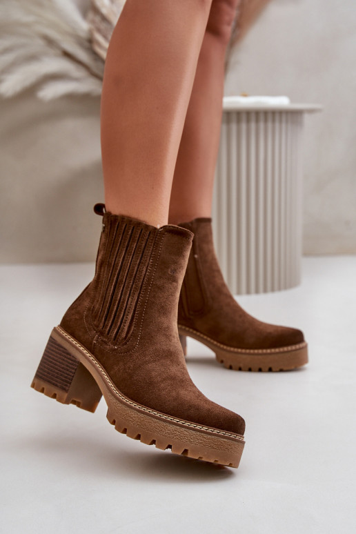 Women's Heeled Boots Made Of Eco Suede Insulated Dark Brown Nevitas Women's Heeled Boots Made Of Eco Suede Insulated Dark Brown Nevitas