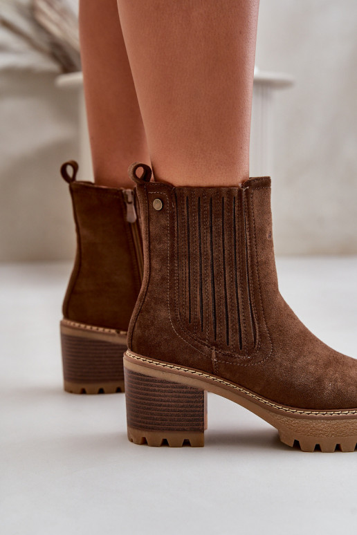 Women's Heeled Boots Made Of Eco Suede Insulated Dark Brown Nevitas Women's Heeled Boots Made Of Eco Suede Insulated Dark Brown Nevitas