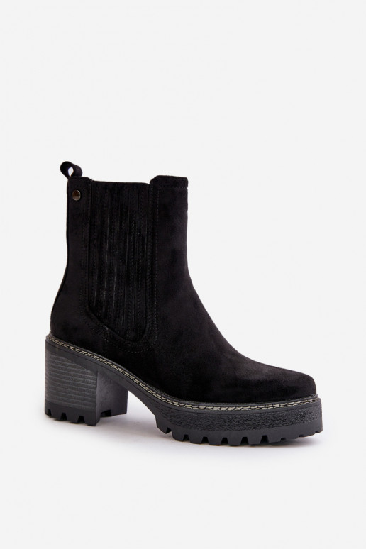 Women's Heeled Boots Made Of Eco Suede Insulated Black Nevitas