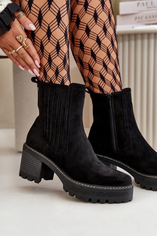 Women's Heeled Boots Made Of Eco Suede Insulated Black Nevitas