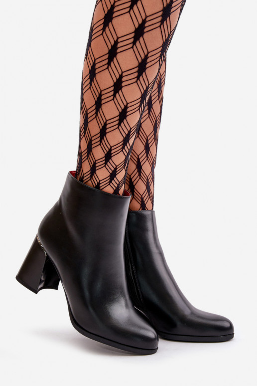 Smooth Women's Ankle Boots On Heel Made Of Eco Suede Insulated Black Milisea