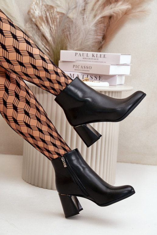 Smooth Women's Ankle Boots On Heel Made Of Eco Suede Insulated Black Milisea