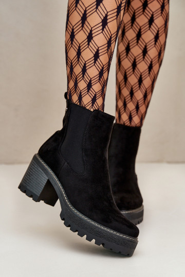 Women's Warm Ankle Boots On Heel Eco Suede Black Irissinae 2