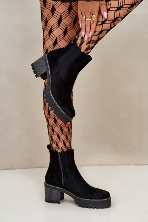 Women's Warm Ankle Boots On Heel Eco Suede Black Irissinae Women's Warm Ankle Boots On Heel Eco Suede Black Irissinae