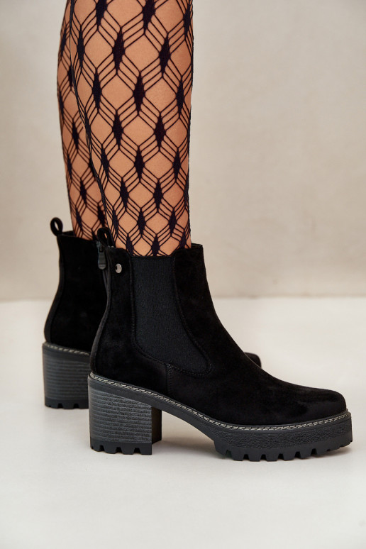 Women's Warm Ankle Boots On Heel Eco Suede Black Irissinae Women's Warm Ankle Boots On Heel Eco Suede Black Irissinae