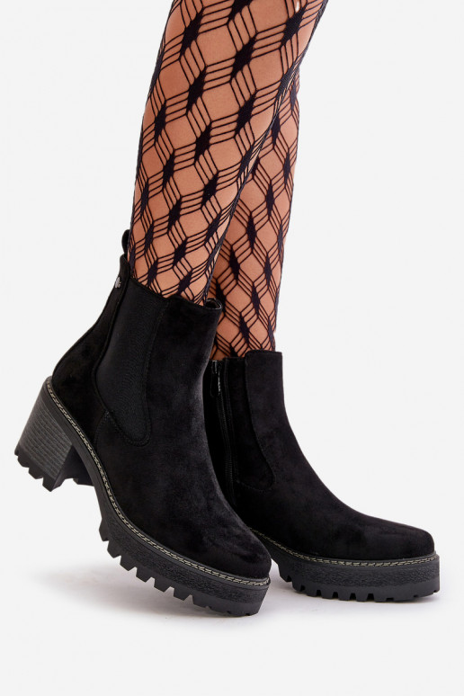 Women's Warm Ankle Boots On Heel Eco Suede Black Irissinae Women's Warm Ankle Boots On Heel Eco Suede Black Irissinae