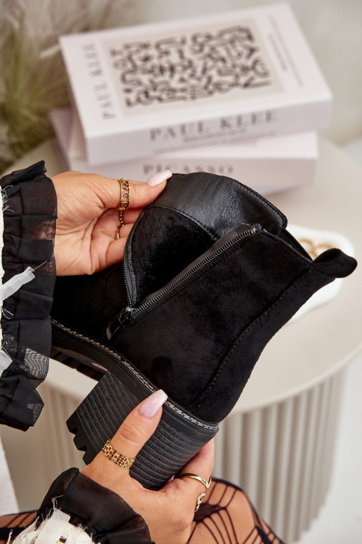 Women's Warm Ankle Boots On Heel Eco Suede Black Irissinae Women's Warm Ankle Boots On Heel Eco Suede Black Irissinae