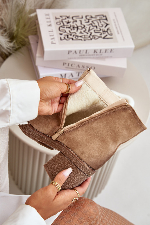 Women's Heeled Boots Insulated Eco Suede Beige Arkesia Women's Heeled Boots Insulated Eco Suede Beige Arkesia