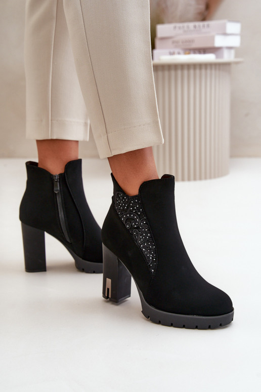 Warm Women's Ankle Boots With High Heel And Embroidery Black Verissae Warm Women's Ankle Boots With High Heel And Embroidery Black Verissae