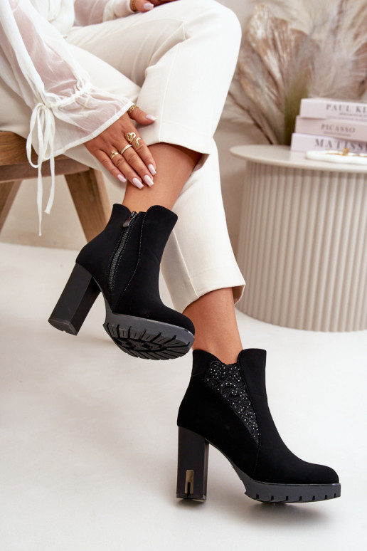 Warm Women's Ankle Boots With High Heel And Embroidery Black Verissae Warm Women's Ankle Boots With High Heel And Embroidery Black Verissae