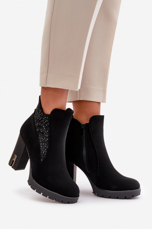 Warm Women's Ankle Boots With High Heel And Embroidery Black Verissae Warm Women's Ankle Boots With High Heel And Embroidery Black Verissae