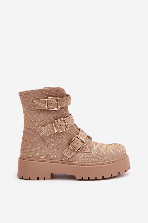 Warm Women's Ankle Boots With Decoration Beige Ciascia Warm Women's Ankle Boots With Decoration Beige Ciascia