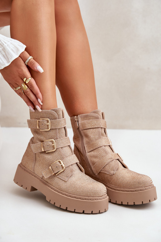 Warm Women's Ankle Boots With Decoration Beige Ciascia Warm Women's Ankle Boots With Decoration Beige Ciascia