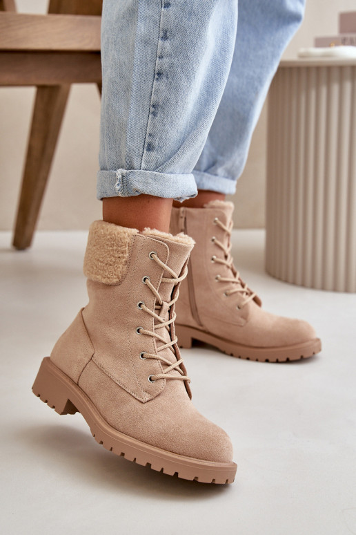 Women's Lined Worker Boots with Zip Beige Mivael Women's Lined Worker Boots with Zip Beige Mivael