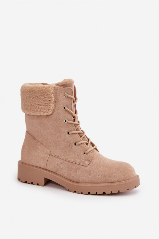 Women's Lined Worker Boots with Zip Beige Mivael Women's Lined Worker Boots with Zip Beige Mivael