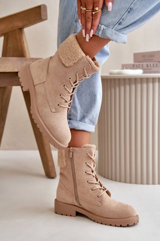 Women's Lined Worker Boots with Zip Beige Mivael Women's Lined Worker Boots with Zip Beige Mivael