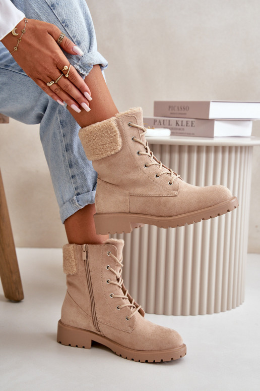 Women's Lined Worker Boots with Zip Beige Mivael Women's Lined Worker Boots with Zip Beige Mivael