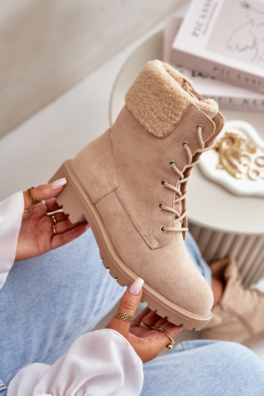 Women's Lined Worker Boots with Zip Beige Mivael Women's Lined Worker Boots with Zip Beige Mivael