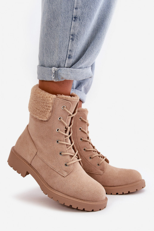 Women's Lined Worker Boots with Zip Beige Mivael Women's Lined Worker Boots with Zip Beige Mivael