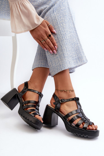 Black Patent Leather Women's Sandals with Heel Aninifer 2