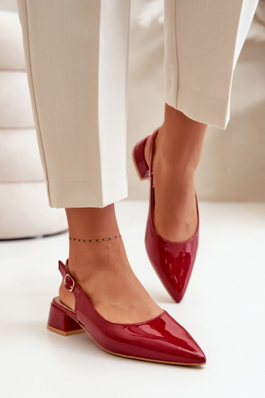 Lacquered Ballerinas On Low Heel With Pointed Toes Burgundy Anarinne