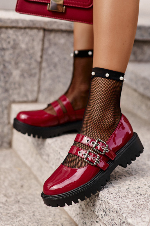 Women's Lacquered Brogues with Straps Burgundy Terione Women's Lacquered Brogues with Straps Burgundy Terione