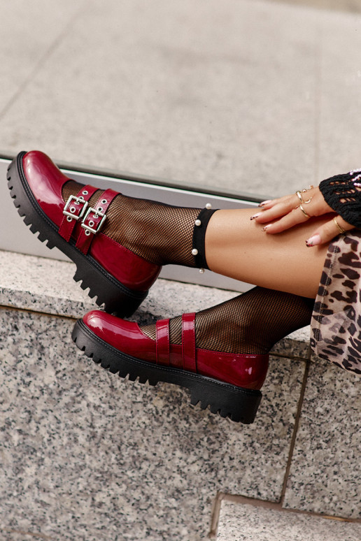 Women's Lacquered Brogues with Straps Burgundy Terione Women's Lacquered Brogues with Straps Burgundy Terione