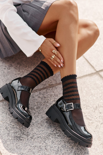 Lacquered Women's Shoes With Buckle Black Plikuria 2