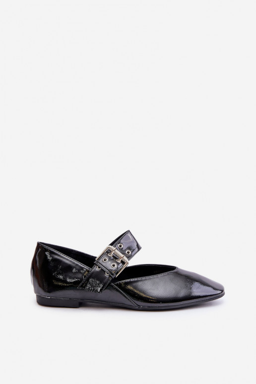 Lacquered Ballerinas With Strap Black Azirae