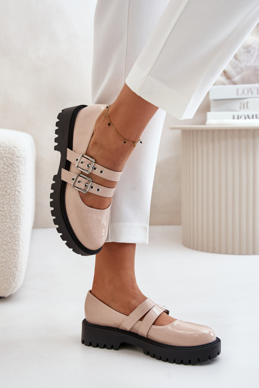 Women's Patent Shoes With Straps Beige Terione Women's Patent Shoes With Straps Beige Terione