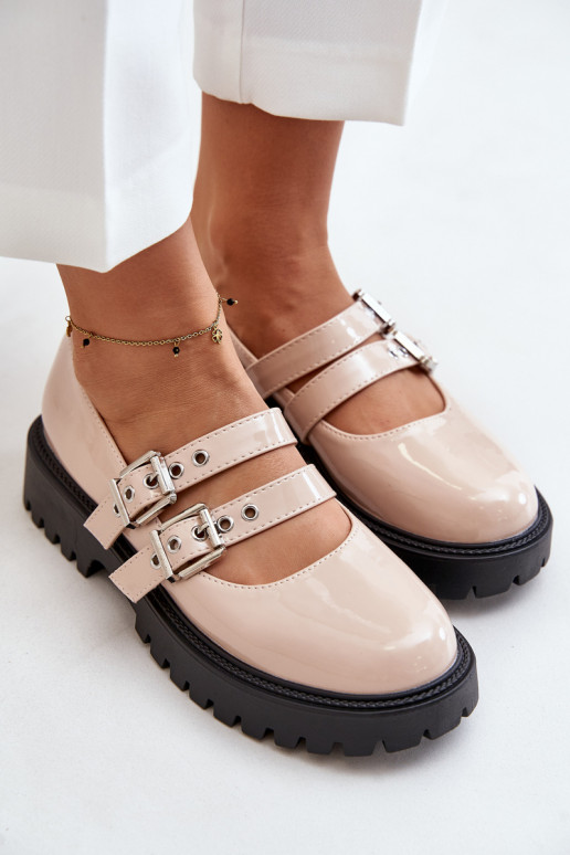 Women's Patent Shoes With Straps Beige Terione Women's Patent Shoes With Straps Beige Terione