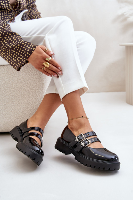 Ladies Lacquered Shoes With Straps Black Terione Ladies Lacquered Shoes With Straps Black Terione