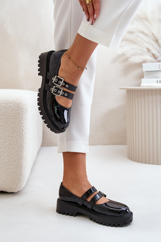 Ladies Lacquered Shoes With Straps Black Terione Ladies Lacquered Shoes With Straps Black Terione