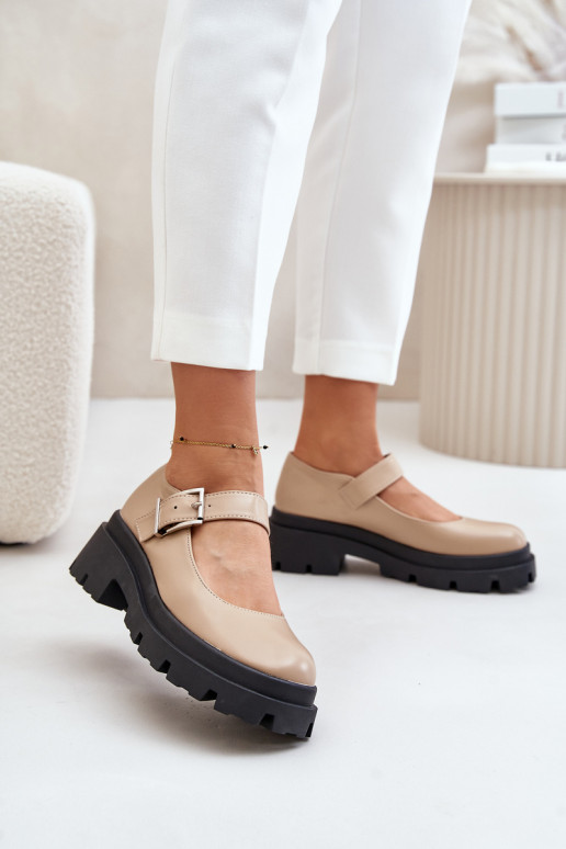 Beige Women's Loafers With Buckle Plikuria Beige Women's Loafers With Buckle Plikuria