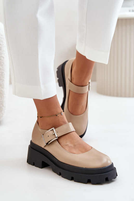 Beige Women's Loafers With Buckle Plikuria Beige Women's Loafers With Buckle Plikuria